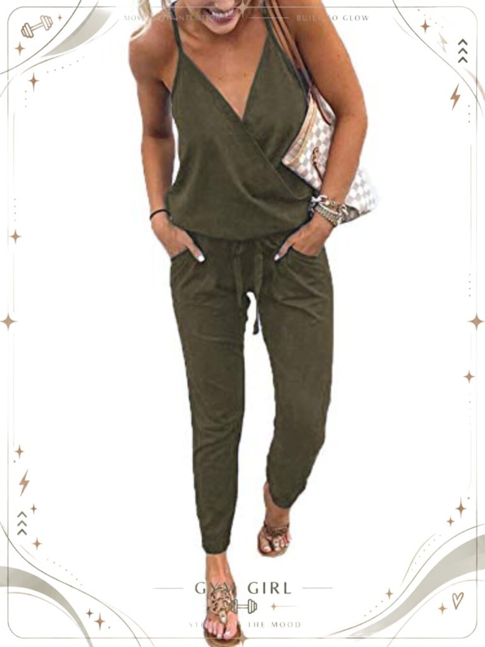 Womens V Neck Sleeveless Jumpsuit Romper with Pockets Adjustable Straps